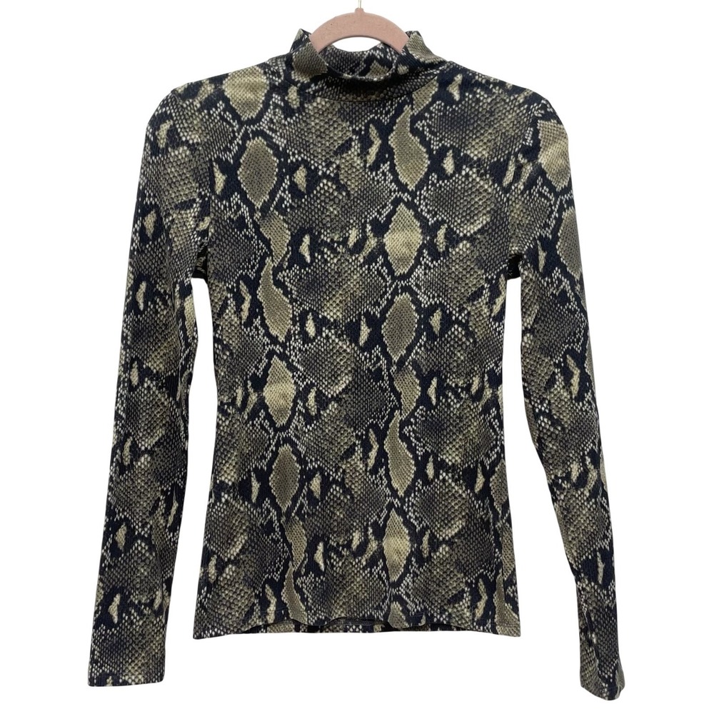 Y2K Snakeskin Mesh Mock Neck Top Fitted Stretch‎ Womens M